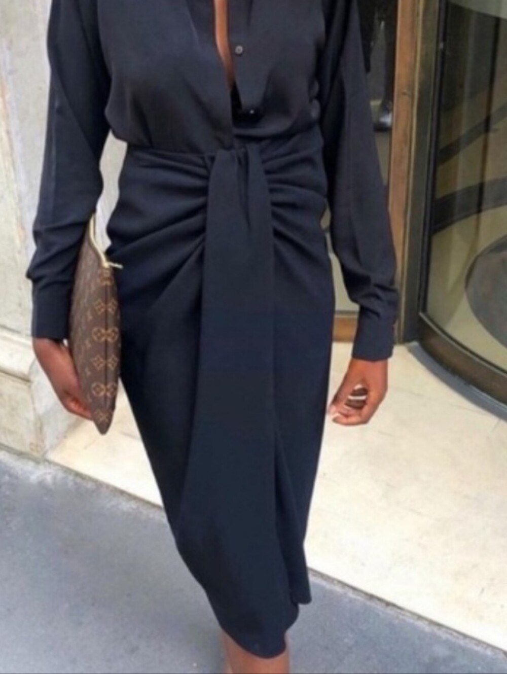 ZARA Black Knot-Front Top (L) & Matching Midi Skirt (XL) New With Tags